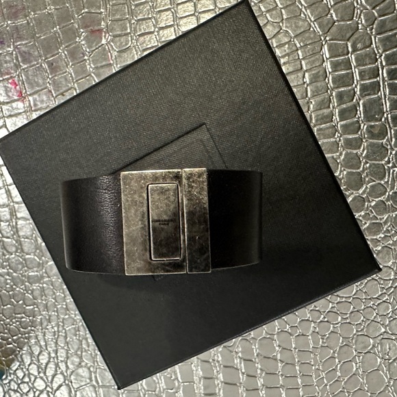 Yves Saint Laurent Black Leather Cuff Bracelet - Picture 8 of 8